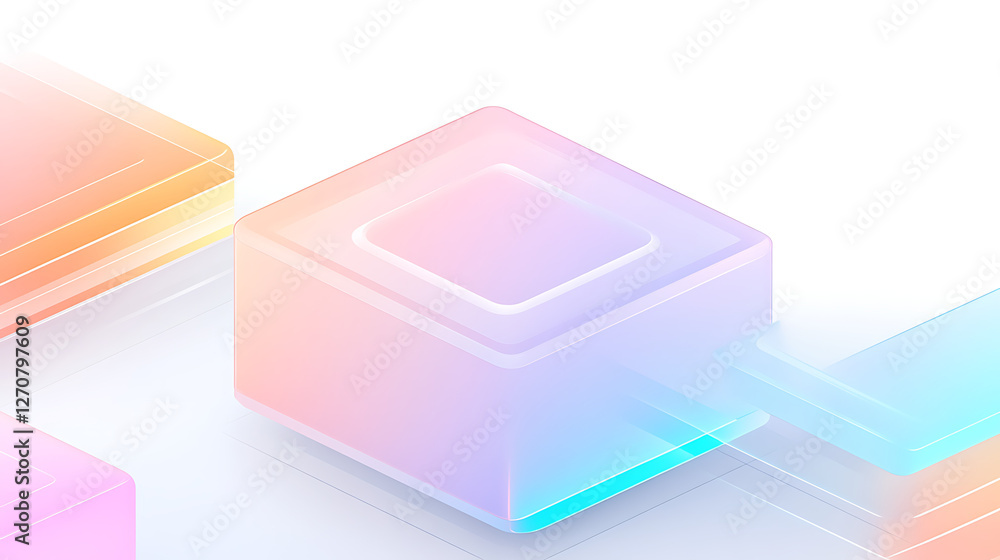 Poster pastel gradient isometric cubes design floating with soft light and clean arrangement
