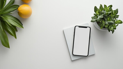 Smartphone Schedule Surrounded by Plants and Fruits on Table