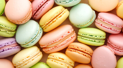 Obraz premium Pastel Palette Macarons Delightful Confection Assortment Sweet Treat Exquisite Presentation Culinary Art
