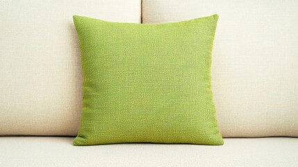 Lime Green Geometric Pattern Pillow on Beige Sofa