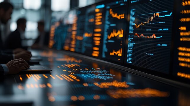 Strategic Planning in Corporate Boardroom - Executives Analyzing Private Credit Deal with Futuristic Data Visualization