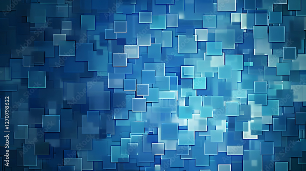 Poster Abstract blue background with overlapping squares creating a modern digital aesthetic