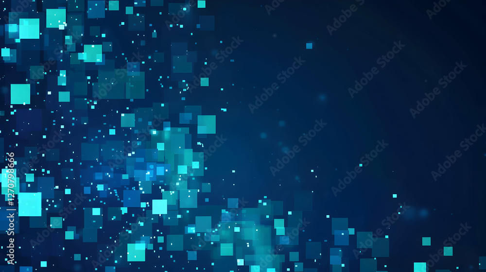 Poster abstract digital background with blue and turquoise squares creating a dynamic visual effect