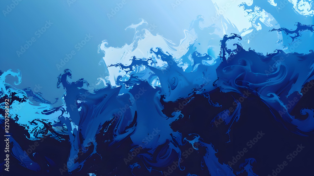 Poster abstract blue ocean waves with dynamic movement, creating a serene atmosphere