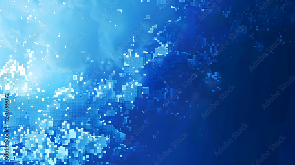 Poster abstract digital blue background with pixelated patterns, evoking a sense of depth and tranquility