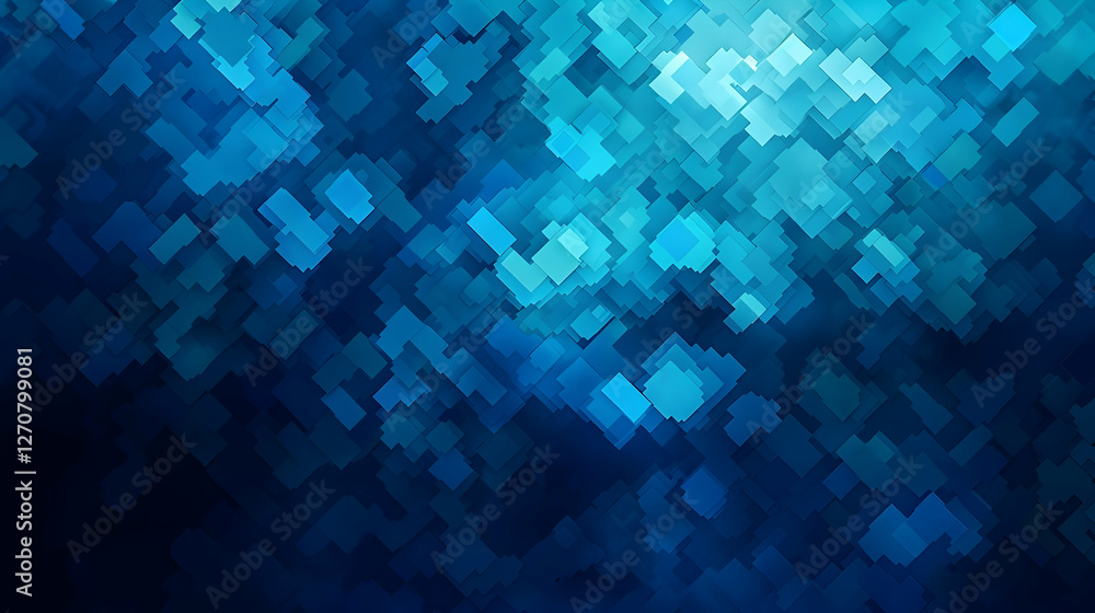 Poster abstract blue mosaic pattern with varying hexagonal shapes creating a digital ocean effect