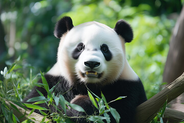 Obraz premium Panda Bear in a Modern Wildlife Reserve – Conservation and Natural Habitat Protection