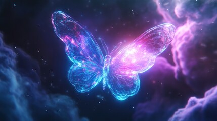 Obraz premium Glowing glass butterfly in nebula; cosmic fantasy art