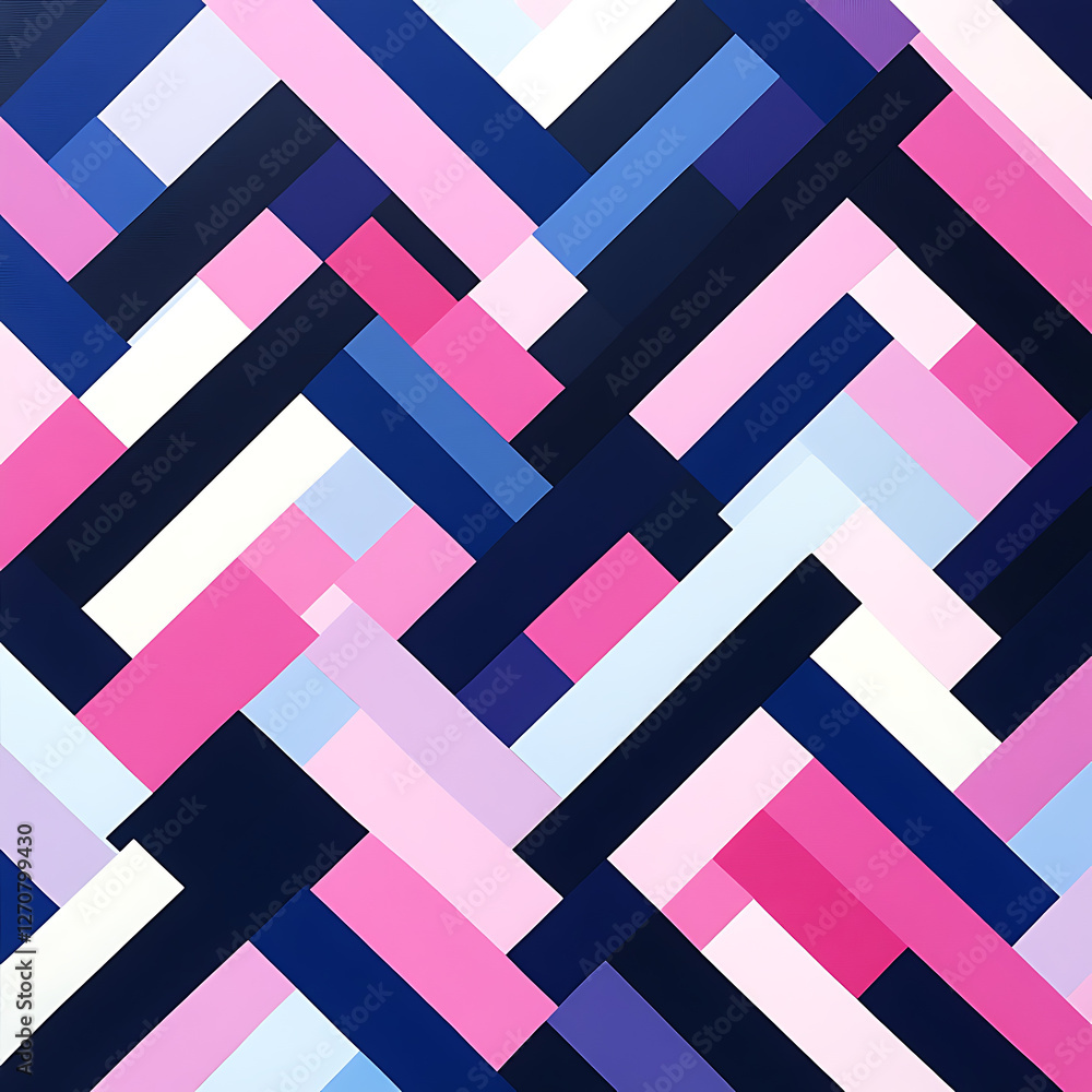 Aufkleber pink and blue geometric diagonal stripe interwoven pattern creating an optical illusion visual textu