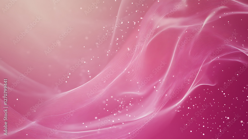 Poster pink abstract wave background with glowing particles and elegant lines for art and design projects