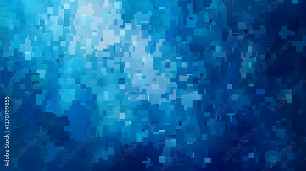Poster abstract blue pixelated background with varying shades creating a tranquil underwater effect