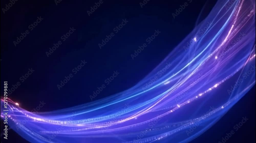Poster an abstract image with smooth curved lines that shimmer with various colors, including blue, purple 