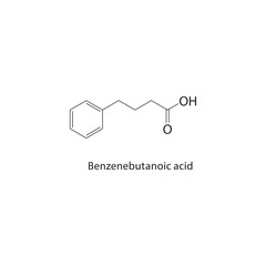 Benzenebutanoic acid skeletal structure.Carboxylic Acid compound schematic illustration. Simple diagram, chemical formula.