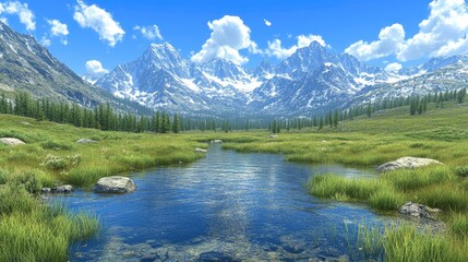Serene River Flows Through Majestic Mountains