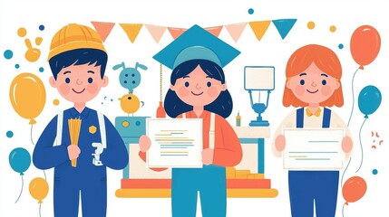 Vibrant graduation celebration for apprentice plumbers in a joyful workshop