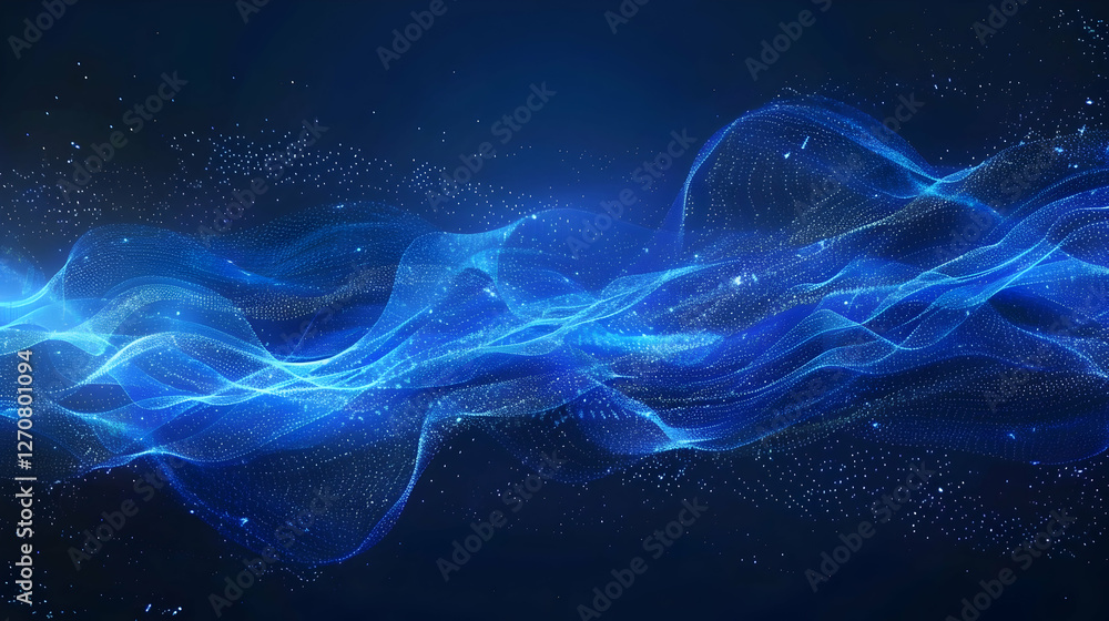 Poster abstract blue wave pattern with glowing particles, creating a sense of motion and energy