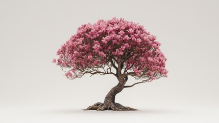 Obraz premium Pink bonsai tree, serene studio shot, minimalist background, nature tranquility, meditation imagery