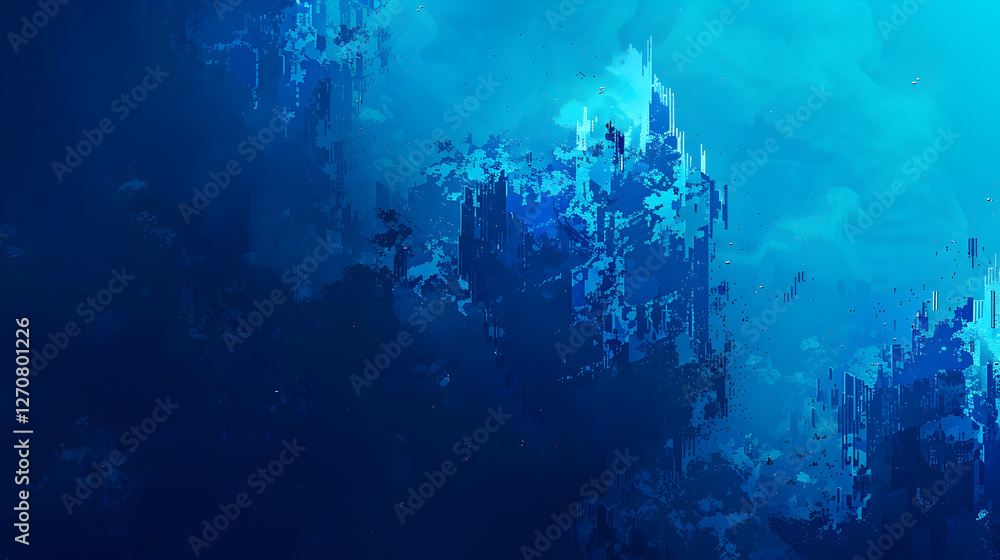Poster abstract underwater scene with blue hues and textured patterns, evoking a sense of depth and tranqui