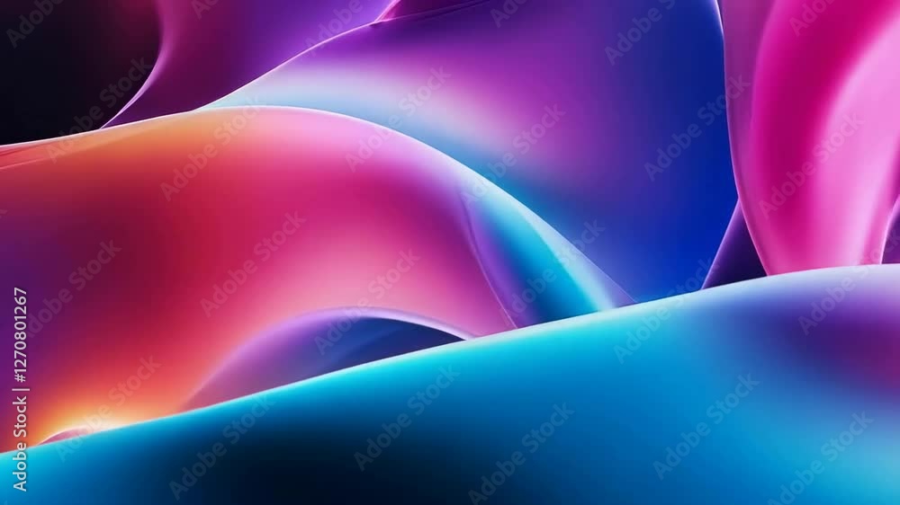 Poster an abstract image with smooth curved lines that shimmer with various colors, including blue, purple 