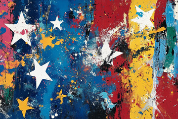 Creative design merging American elements with bold colors and abstract shapes