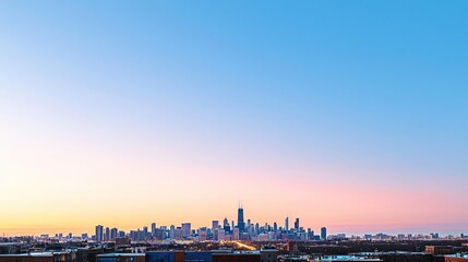 Fototapeta premium City Skyline at Sunset, Urban Landscape with Pink and Blue Sky