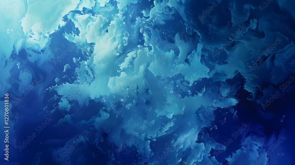 Poster abstract blue ocean waves with swirling patterns, creating a serene underwater atmosphere