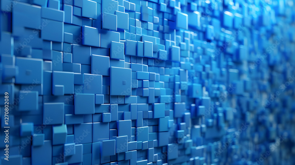 Poster abstract blue geometric pattern with 3d cubes creating a textured wall effect