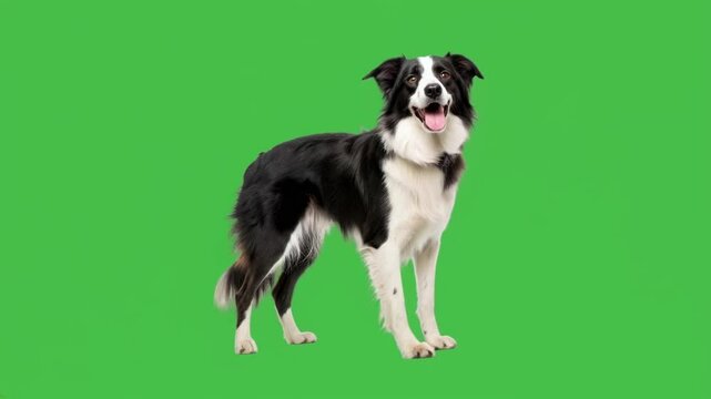 Border Collie Dog standing on a green screen background for creative design and multimedia projects in photography and film