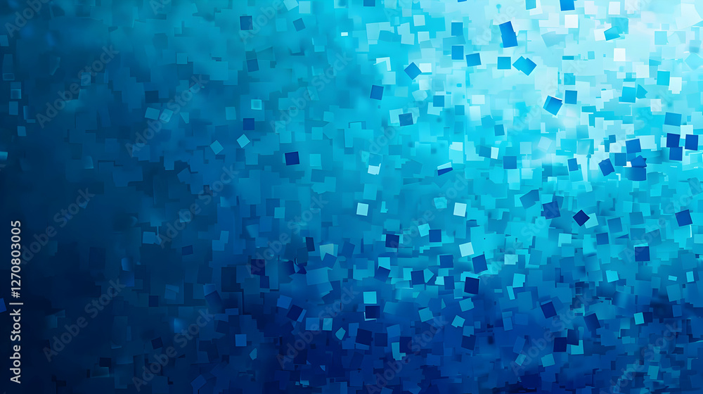 Poster abstract blue mosaic pattern with varying shades and sizes, creating a digital texture effect