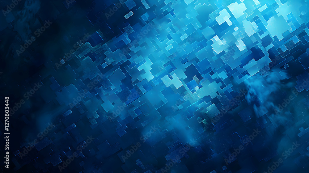 Poster abstract blue geometric pattern with varying shapes and shades creating a dynamic visual effect