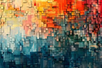 Fototapeta premium An abstract composition of colorful, pixelated shapes creating a vibrant visual effect.