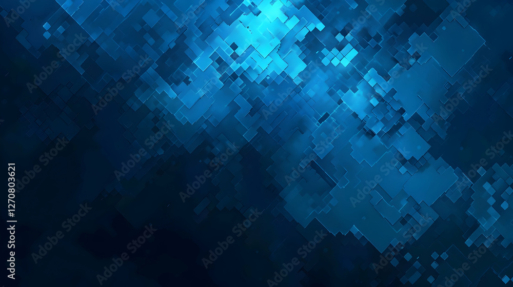 Poster abstract blue geometric pattern with varying shapes and shades creating a digital atmosphere