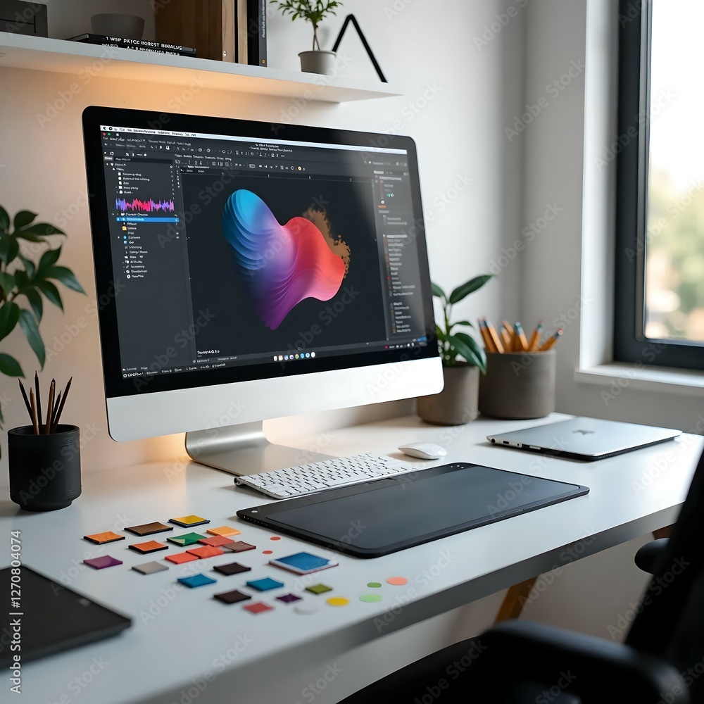 Fototapete a high-resolution png image of a sleek, modern workspace featuring a minimalist desk setup with a la