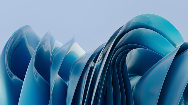3D rendering of blue iridescent wavy layers