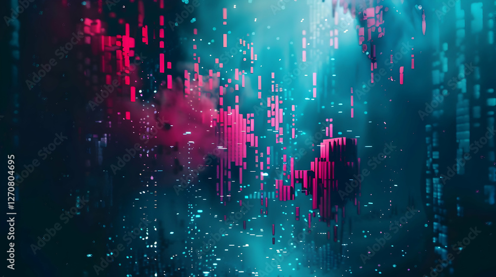 Poster abstract digital art depicting vibrant colors and patterns representing data flow and technology