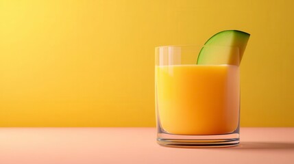 Minimalist Cantaloupe Melon Juice in Glass with Yellow Backdrop Studio Shot