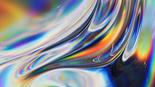 3D abstract glass refractions with colorful patterns and nobody
