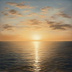 Obraz premium Ocean sunset, calm sea, golden sky, peaceful scene, travel background