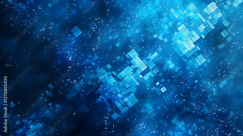Poster abstract blue digital background with floating squares and particles creating a dynamic effect (1)