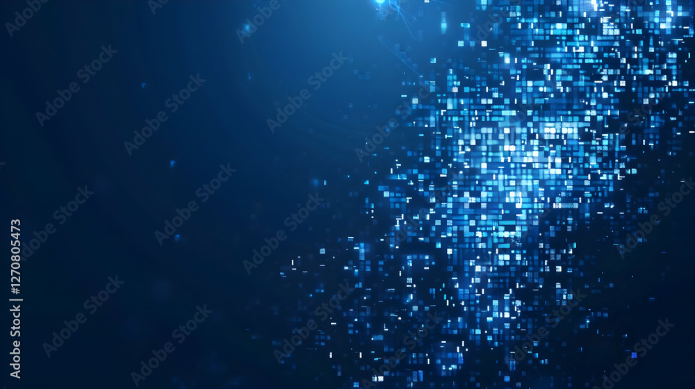 Aufkleber abstract digital background with shimmering blue particles creating a sense of depth and motion