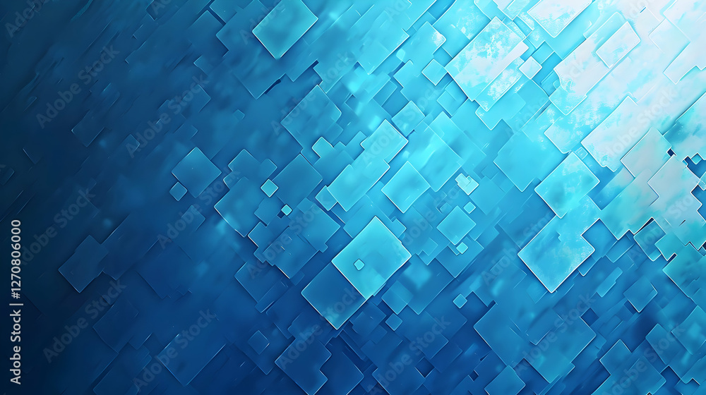 Poster Abstract blue geometric pattern with layered squares creating a tranquil digital atmosphere