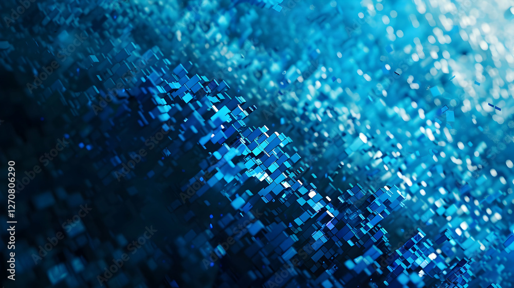 Poster abstract blue digital background with shimmering particles creating a sense of depth and motion