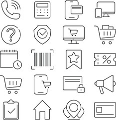 E-commerce Line Editable Icons set. Vector illustration in modern thin line style of marketing icons: payment methods, pictograms and infographic for mobile applications, and types of goods. Vector.