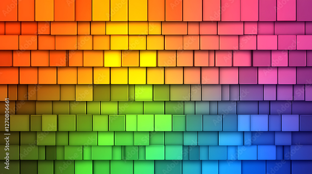 Poster rainbow colored blocks arranged in a gradient pattern for abstract background designs and textures