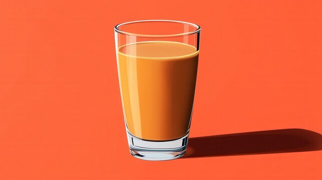 Minimalist Glass Of Apple Java Juice On Orange Background Simple Still Life