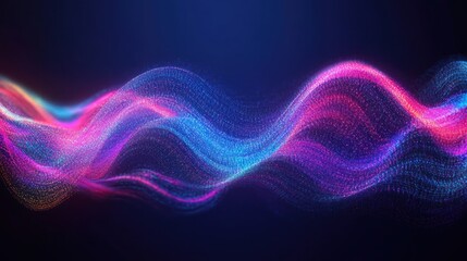 Fototapeta premium Abstract colorful wave, digital flow, dark background, technology concept, website banner