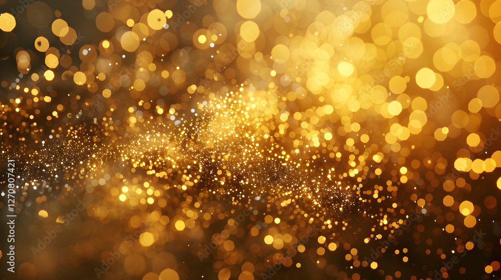 Poster golden bokeh background with shimmering particles creating a festive atmosphere