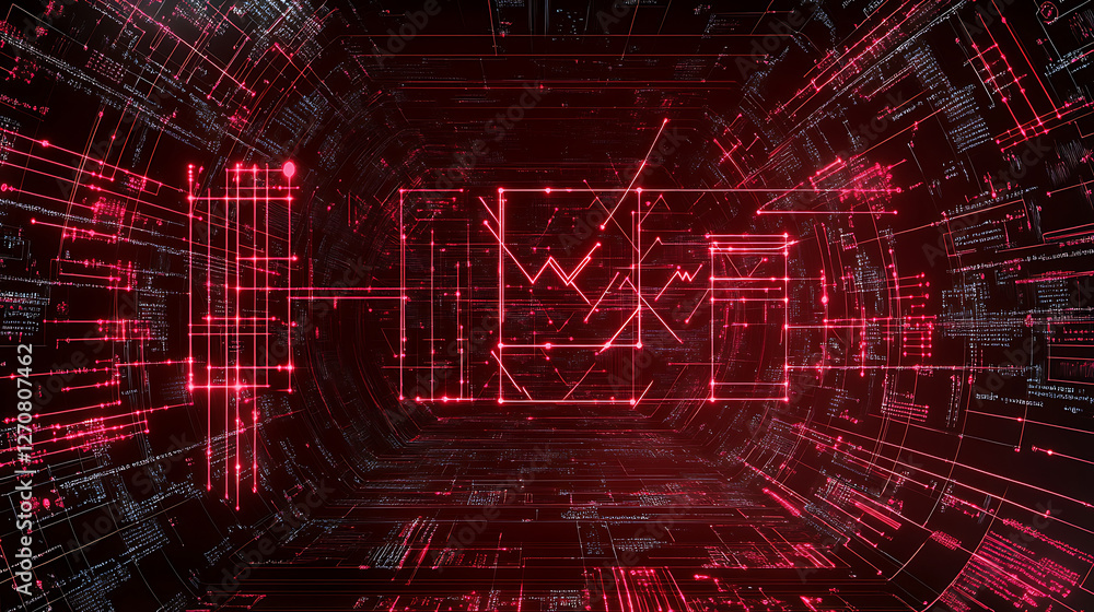 Poster red cybernetic data flow visual system interface abstract technology futuristic design elements