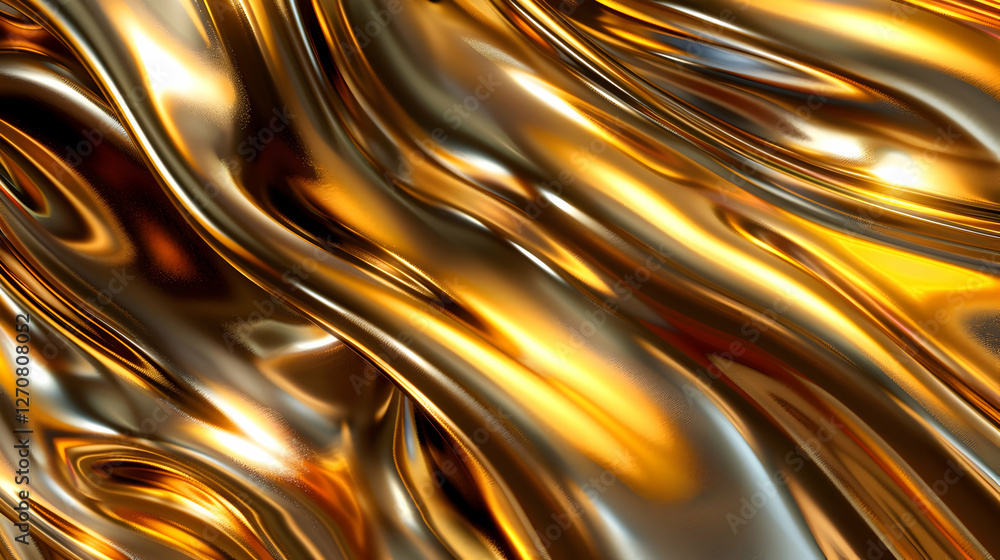 Poster abstract golden metallic waves flowing smoothly, creating a dynamic and luxurious texture