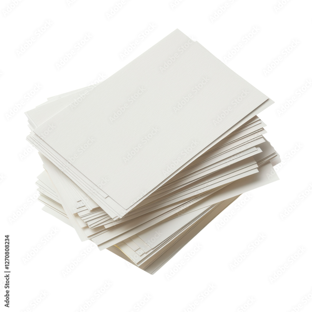 Poster stack of blank white paper sheets on transparent background